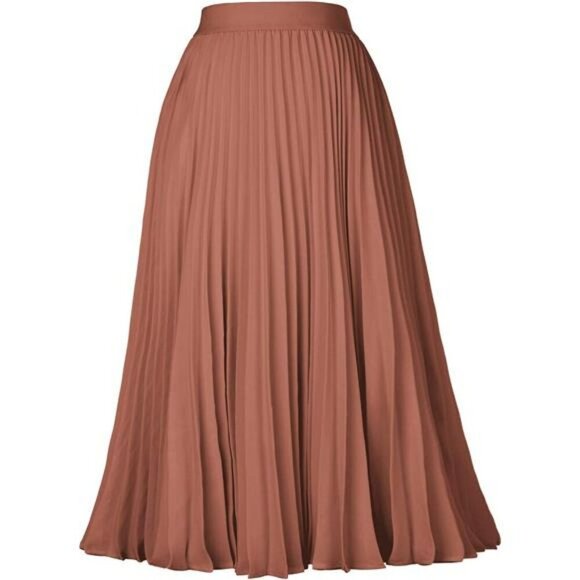 Womens High Waist Pleated A Line Midi Skirt Flowy Swing Skirt with Pockets - Picture 1 of 6